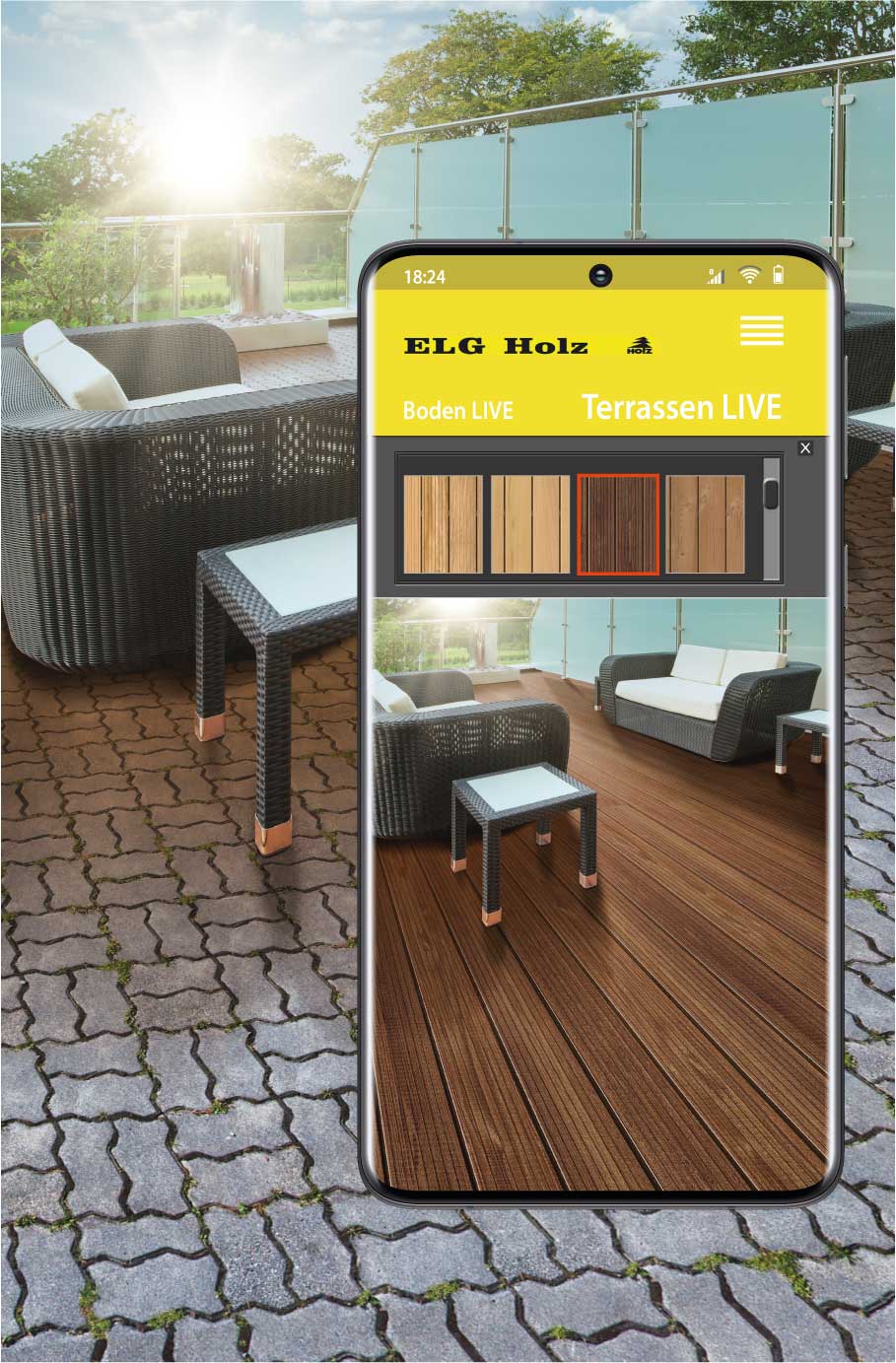 ELG Holz Terrasse LIVE - Terrassenbeläge direkt und sofort digital auf der eigenen Terrasse verlegen für Altenburg, Gera, Zwickau, Grimmitschau, Glauchau, Borna und Meerane